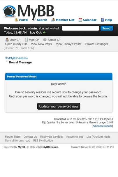 Forced Password Reset 2.0.0 MyBB Plugin | ModMyBB